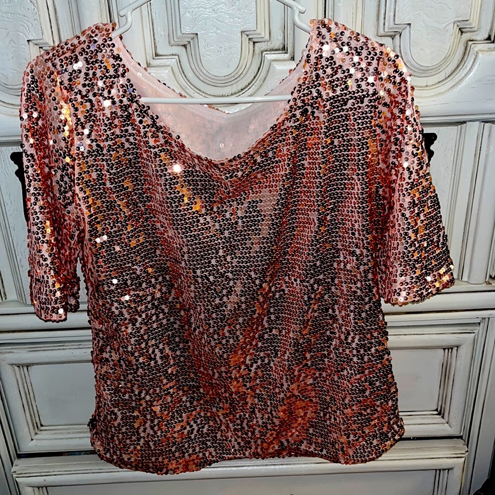 Sequence rose gold pink top shirt blouse large